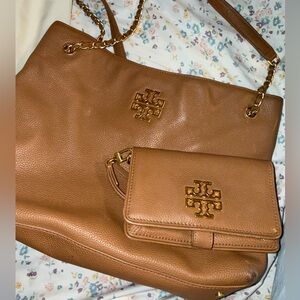 Tory Burch Brown Leather Shoulder Bag and Clutch